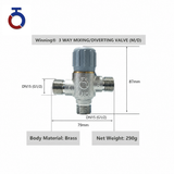 3-Way Thermostatic Diverting Valve G1/2'' Adjustable Temperature for Solar Hot Water Heat Pump – Brass, DN15, Customizable Temperature (35°C-65°C / 30°C-70°C) with Built-in Check Valve Option