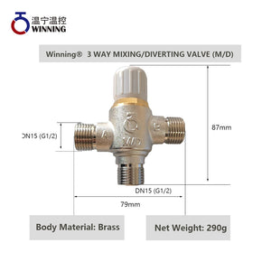 3-Way Thermostatic Mixing Valve G1/2'' for Solar Hot Water & Heat Pump – Brass, DN15, Customizable Temperature (45°C / 37°C) with Built-in Check Valve Option